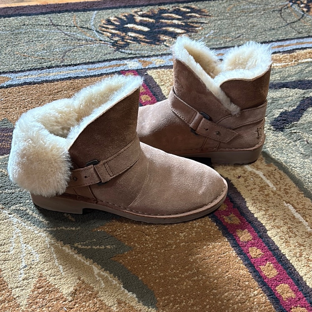 UGG Tan Suede Boots with White Fur